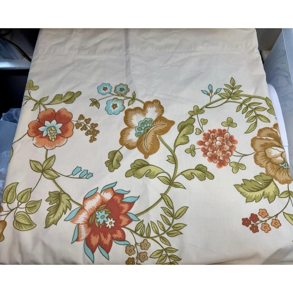 VTG Lady Pepperell FULL Flat Sheets 2 Tan Orange Flower Power Floral Boho Hippie